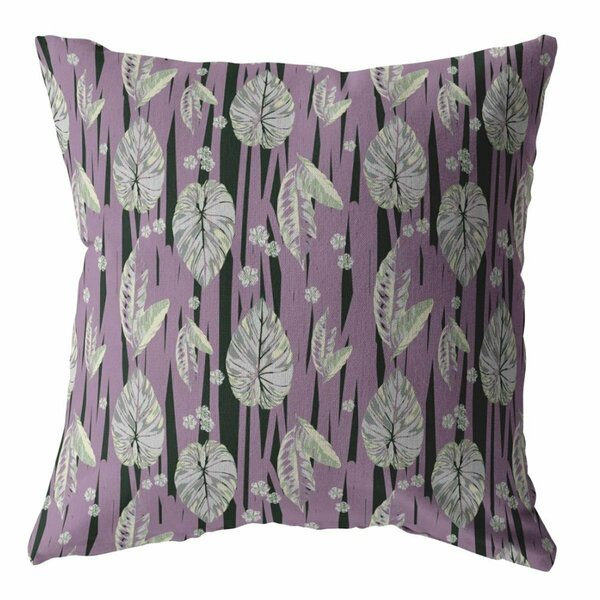 Homeroots 28 in. Lavender & Black Fall Leaves Indoor & Outdoor Throw Pillow Pink & White 412675